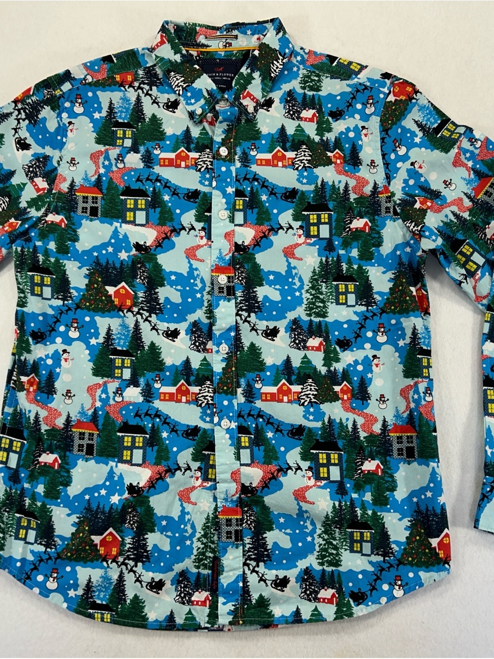 Denim & Flower Ricky Singh Men L Christmas Shirt Santa Snowman Holiday Button